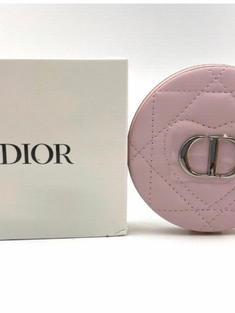Dior Pink Quilted Round Leather Compact Case with Silver CD - Picture 2 of 4